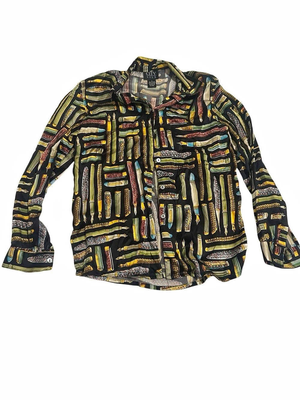City Silk Geometric Button Down Size Medium